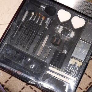 New Old Stock Massive Set Make-Up Brushes, Pedicure Tools, Cosmetique Bag Mirror